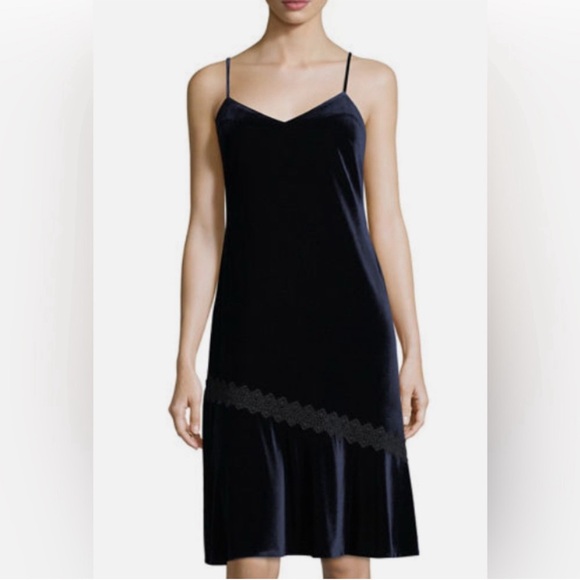 Karl Lagerfeld Paris Lace-Trim Velvet Slip Dress - Picture 1 of 6